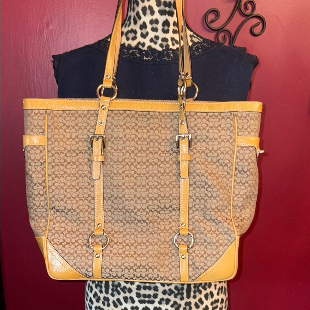 Coach Tan and Brown Shoulder Bag with Leather Accents - Picture 2 of 8